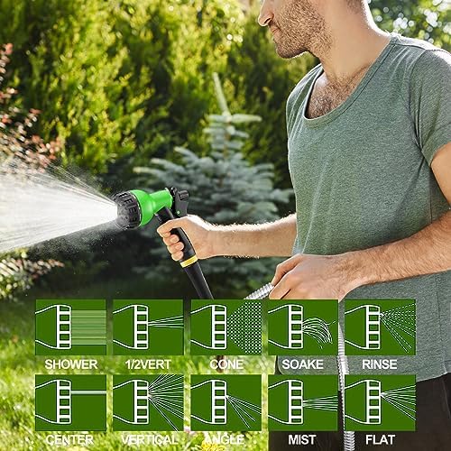 Garden Hose 100FT, Expandable Stainless Steel Water Hose with 10 Modes Spray Gun & Solid Brass Connectors, No Kink, No-Tangle, Tough & Flexible, Rust Proof Heavy-Duty Metal Garden Hose for Yard Lawn - Image 4