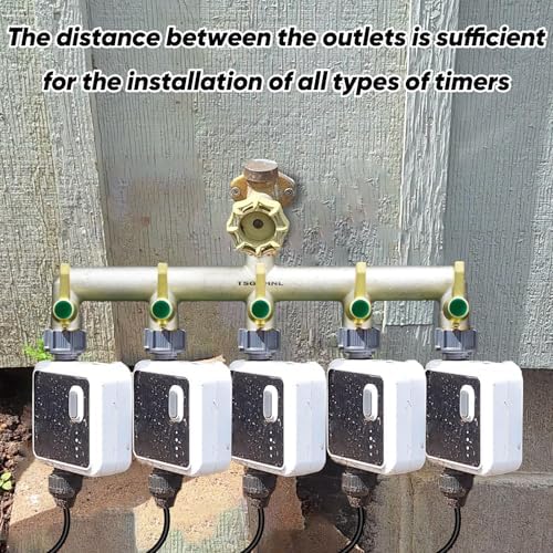 Heavy Duty Brass Garden Hose Splitter, 5-Way Faucet Splitter with 5 Extended Metal Handles, Outdoor Hose Splitter, GHT 3/4-Inch Heavy Duty Hex Female Inlet and 3/4-Inch Male Outlet, Nickel Plated - Image 5