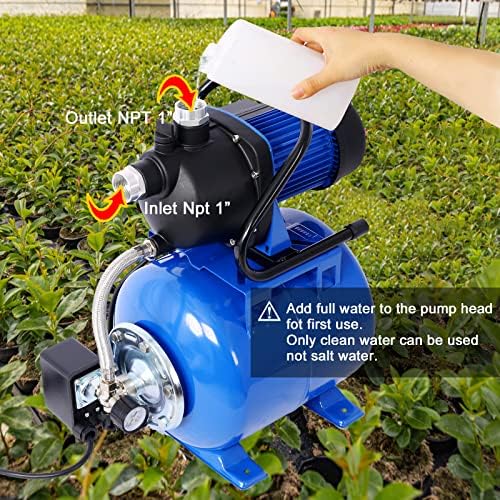 Shallow Well Pump 1.6 H P Water Pump with Pressure Tank 1000 GPH Irrigation Pump Stainless Steel Shallow Well Jet Pump 110V Water Pressure Booster Pump for Home (Blue) - Image 4