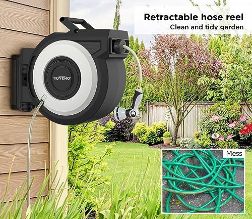 Tuyeho Heavy-Duty Automatic Retractable Garden Hose Reel 90FT Wall Mount - Image 2