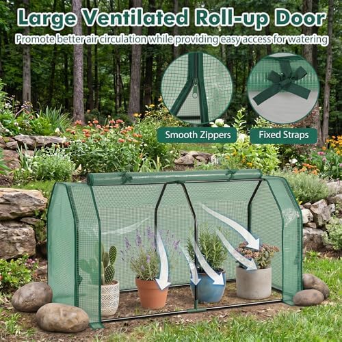 Happygrill Portable Mini Greenhouse with Roll-up Zipper Door & PE Cover - Image 6