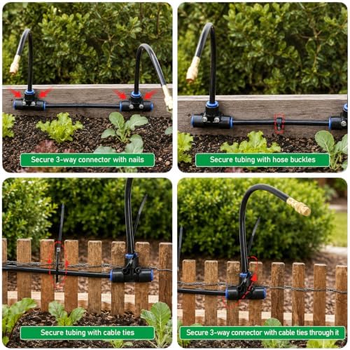 MIXC 320Ft Drip Irrigation System for Garden with 2-Way Spiliter,Tee-Stake - Image 4