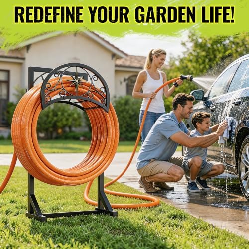 Garden Hose Holder 130FT Decorative Freestanding Water Hose Holder Storage with 4 Spikes for Outside - Image 7