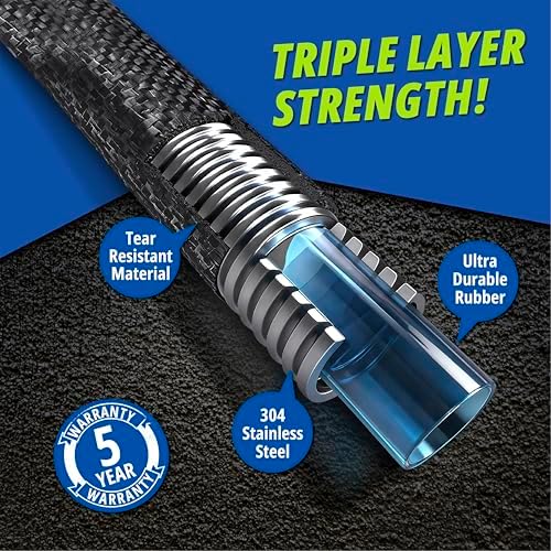 Hydrosteel 50 Ft Metal Garden Hose with Nozzle, Water Hose Made from Heavy Duty 304 Stainless Steel, Flexible, Lightweight, Crush Resistant Fittings, Non Kinking, 5/8” Diameter, 600 PSI - Image 2