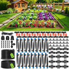 MIXC 300FT Drip Irrigation System Kit, Automatic Garden Misting Watering System with 100FT 1/2" & 200FT 1/4" Irrigation Tubing, Fitting, Adjustable Emitter for Greenhouse Lawn Raised Bed Potted Plant by MIXC