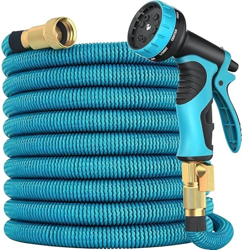Expandable Garden Hose 50 ft Water Hose with 10 Function Spray Nozzle, Lightweight Flexible Hose with 3/4 Inch Solid Fittings and 4-Layer Latex Core, 50ft Retractable Stretch Hose (Blue) by Adimos