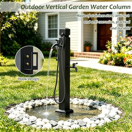Stainless Steel Outdoor Water Spigot | Vertical Square Garden Water Column | Decorative Water Fountain Yard Hydrant Hose Stand for Patio, Deck, Poolside & Backyard(C,Height: 80cm/31.5in) - Image 5