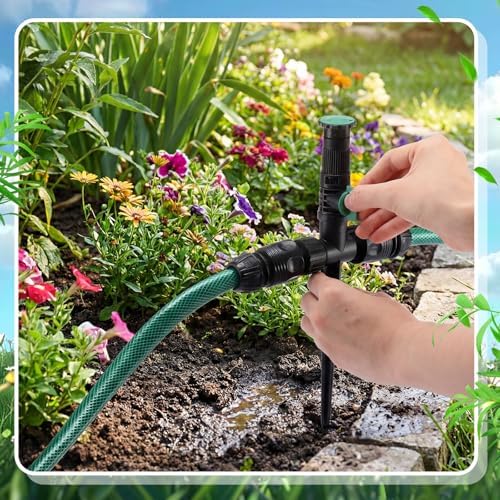 Relaxweex 4 Sets Above Ground Sprinkler System for Yard Garden Watering Irrigation System Included 59ft Hose Sprinkler DIY Multi-adjustable Flex Irrigation Kit for Garden Raise Bed Lawn Outdoor Plants - Image 6