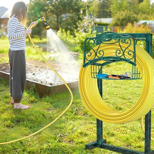 Garden Hose Holder for Outside - Upgraded Water Hose Holder Holds with Storage Basket, Heavy Duty Metal Freestanding Garden Hose Storage Reel Rack for Outdoor Yard Lawn (Green) - Image 5