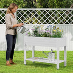 33.7" Tall Raised Garden Bed with Wheels, Divisible Resin Planter Box with Drainage Gauge & Storage Shelf, Herb Planter for Garden Patio Backyard, Medium Ashen (33.7" h) - Image 7