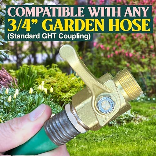 Haus & Garten Heavy-Duty 3/4" Brass Garden Hose Shut Off Valve - Garden Hose Connector, Water Shutoff, Gardening Hose Nozzle Valve, Outdoor 3/4 Inch GHT Brass Shut Off Valve Attachment (2-Pack) - Image 2