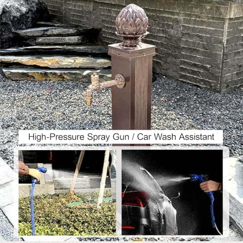 Stainless Steel Outdoor Garden Water Column - Vertical Double Outlet Faucet with Spray Gun, Decorative Fountain for Backyard Irrigation (Black, 100cm/39.4in) - Image 3