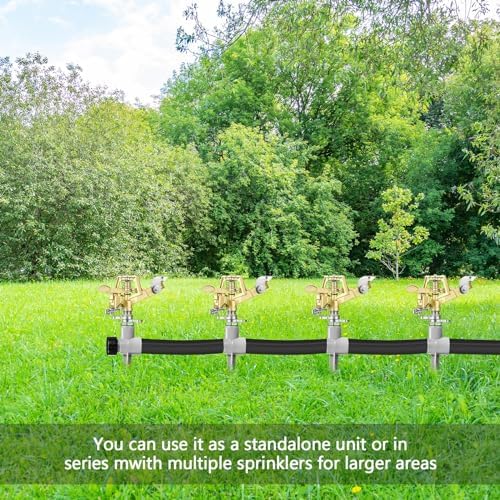 Chengu 4 Pack Adjustable Impact Water Lawn Sprinkler, Heavy Duty Sprinkler Head and Zinc Alloy Spike Base for Large Area Grass Yards Garden Irrigation - Image 6
