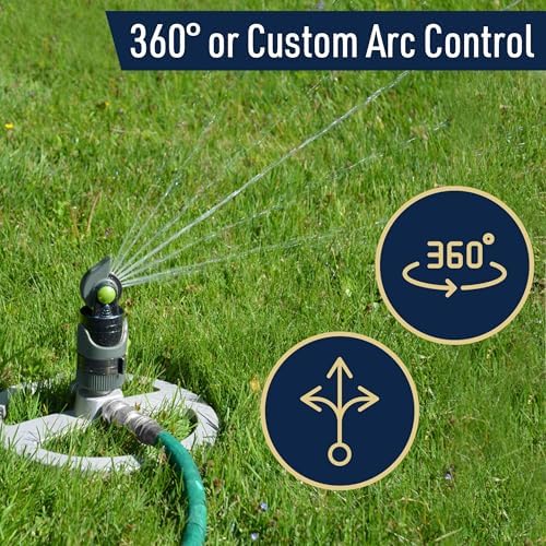 Impact Sprinklers for Yard, Garden, and Large Areas - Rotating Pulsating Lawn Sprinkler with Adjustable 360 Degree Rotating Head, 4 Spray Patterns, and Heavy Duty Metal Base by Kings County Tools - Image 5