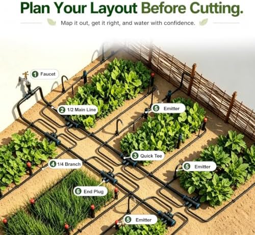 230FT Drip Irrigation System, Garden Watering Kit with 33FT 1/2 in Main Tube, 197FT 1/4 in Tube, 40 Adjustable Emitters, Misters and Sprayers for Raised Beds Greenhouse, Size: 230FT - Image 6
