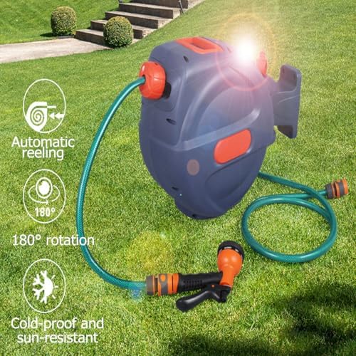 Auto Reel Retractable Hose,Garden Hose Reel Wall Mounted,10+1M/15+1M/18+1M,with Handle,with Abs Adjustable Nozzle,180° Rotating Base.10 Meters - Image 7