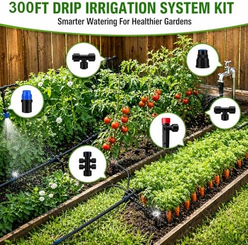 300FT Drip Irrigation System Kit, Quick Push-to-Connect Auto Garden Watering Irrigation System with 70FT 1/2'' & 230FT 1/4'' Tubing, Adjustable Dripper Sprayers for Raised Bed, Lawn, Greenhouse - Image 6