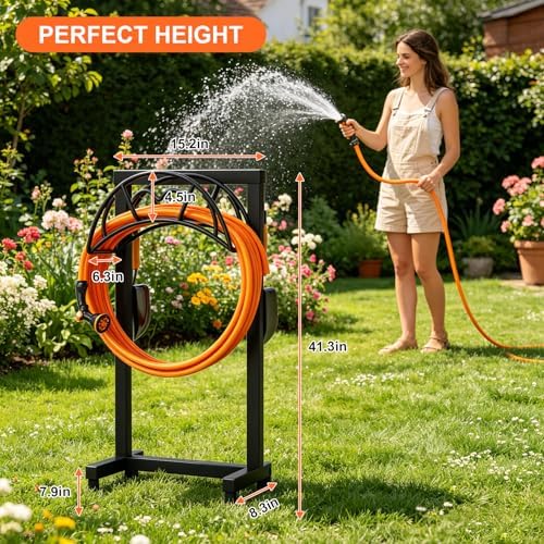 VyGrow Garden Hose Holder, Freestanding Heavy Duty Water Hose Holder for Outside, Upgraded Metal Hose Stand with 4 Spikes, Detachable Garden Hose Storage Hose Reel Rack, Black - Image 4
