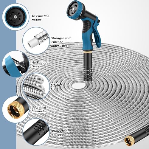Garden Hose 100FT with 10-Function Nozzle, No-Kink Water Hose - Image 2