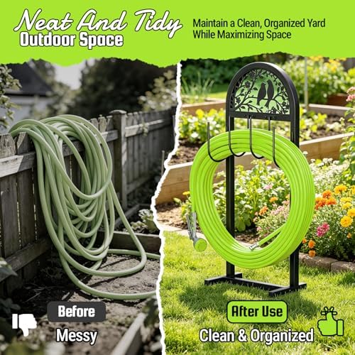 2 Pack Garden Hose Holder, Water Hose Stand with 4 Stake, Heavy Duty Metal Hose Hanger Holds 150Ft, Freestanding Hose Storage Rack for Outside,Yard & Lawn Garden - Image 4