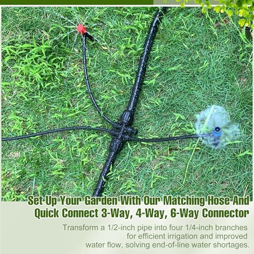 100FT 1/2 Inch Drip Irrigation Tubing with 10 Pack 1/2" to 1/4" Drip Irrigation Fittings, Drip Line Hose & Push-to-Fit 3-Way | 4-Way | 6-Way Splitter Connectors, for Drip Irrigation System - Image 4
