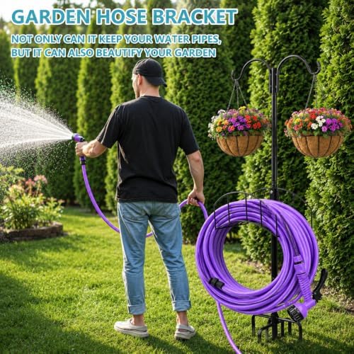 Garden Hose Holder 2 Pack with 7 Prong Base and Dual Shepherd Hooks - Image 7
