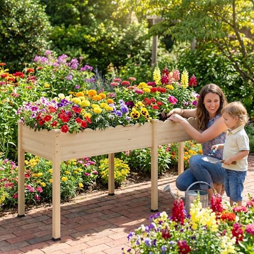 Raised Garden Bed with Legs, 72x24x30in Tall Wooden Elevated Planter Box with Liner for Flowers Vegetables Herbs, Wavy Profile Outdoor Raised Bed for Balcony/Patio/Backyard - Image 2
