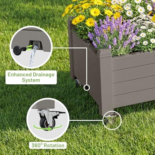 Fancyango Raised Garden Bed with Wheels 13.3" Hx2 -Gray - Image 4