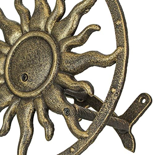 Zeckos Garden Hose Holder Sun 11.5 Inch Cast Iron Bronze - Image 4