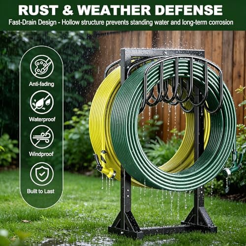 HeroicLion Garden Hose Holder Holds 2 x 151FT Hoses, Heavy-Duty Metal Freestanding Hose Stand Hanger with Stable Base, Rustproof Double Water Hose Holders for Outside Yard Lawn Farm, Black - Image 4