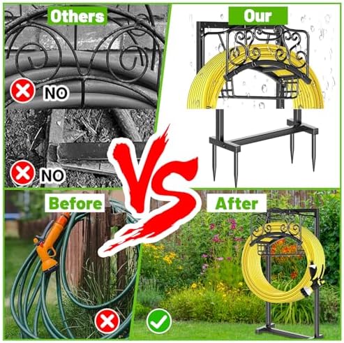 Garden Hose Holder - Upgraded Water Hose Holder Holds, Heavy Duty Metal Freestanding Hose Stand Sturdy, Detachable Garden Hoses Storage Rack for Outside Yard Lawn (Black) - Image 4