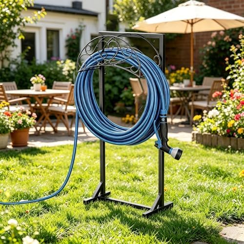 Garden Hose Holder, Heavy Duty Freestanding Hose Stand Holds 160FT with 4-Spike Stable Base, Metal Hose Hanger with Storage Basket for Yard, Lawn, Garden - Image 4
