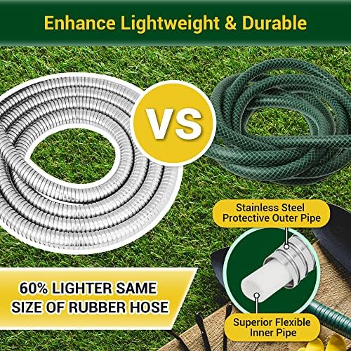Garden Hose - Water Hose 75 FT with Swivel Handle & 8 Function Nozzle, Flexible, Heavy Duty, No Kink, Lightweight Metal Hose for Outdoor, Yard, 304 Stainless Steel - Image 3