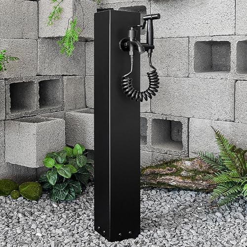 304 Stainless Steel Vertical Garden Water Column, Durable Hose Stand with Copper Faucet, Square Hydrant Landscape Decor, Hooks Included (Black, 2-Pack) - Image 7