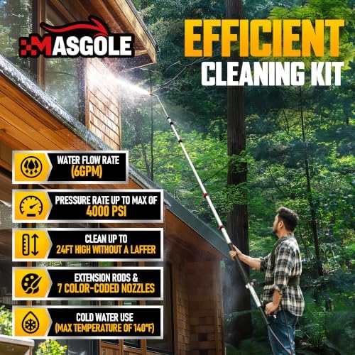 Pressure Washer Wand 24FT Telescoping with Pressure Washer Extension Wand, Gutter Cleaning Tools - Extension Pole, Brush Head, 7 Spray Nozzle Tips, Support Belt & Hose Adapters - Image 4