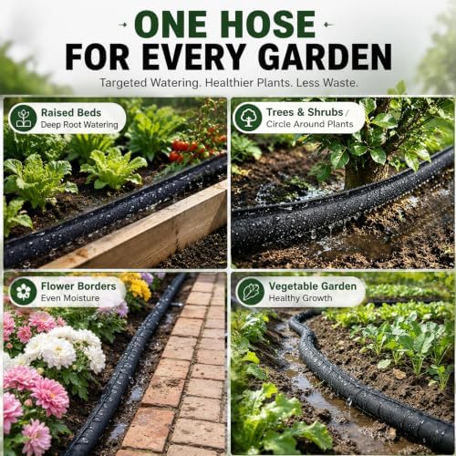 Flat Soaker Hose 15FT x 4 Pack, Soaker Hose Kit with 2 Splitters and 10 Staples, 1/2 in Drip Irrigation Hose, Linkable Garden Soaker Hose for Raised Beds, Vegetables (15ft 4-pack) - Image 7
