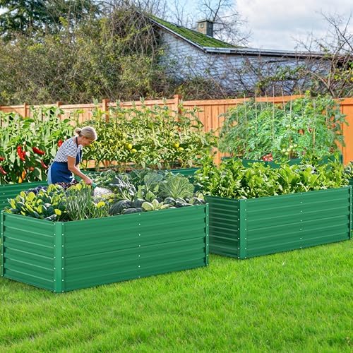 YITAHOME 6x3x2ft Outdoor Raised Garden Bed Kit, Large Metal Patio Planter Box with Gloves, Support Rod for Plants Vegetables Flowers, Green - Image 3