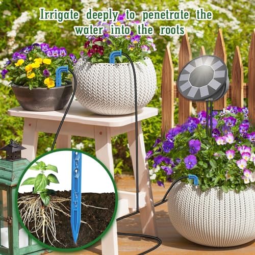 Solar Automatic Drip Irrigation System Kit, DIY Irrigation System for Garden Outdoor/Indoor Gardening System, Plant Watering System Drip Irrigation System, 9 Timing Modes with Anti-Siphon Set - Image 2