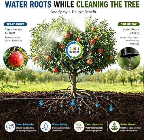 High-Flow Tree Irrigation System, 15FT 12mm Hose & 2Pcs 6.5FT Adjustable Nozzles, for Tree Roots & Canopies Irrigation, Leaf & Fruit Cleaning, Ideal for Fruit Trees & Ornamental Trees - Image 2