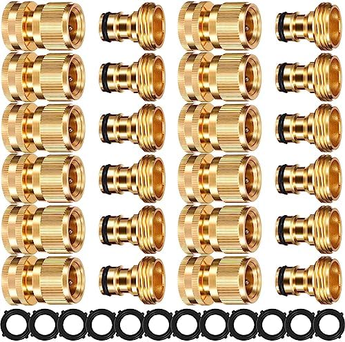 Therwen 12 Sets Garden Water Hose Quick Connector 3/4'', Brass Color by Therwen