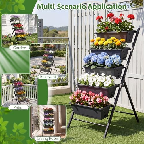 Giantex 5-Tier Vertical Garden Planter, Raised Garden Bed w/Drainage System & Removable Tray, Metal Frame Elevated Planter Boxes for Herb Vegetable Flower Grow, Outdoor Indoor Patio Balcony Backyard - Image 6