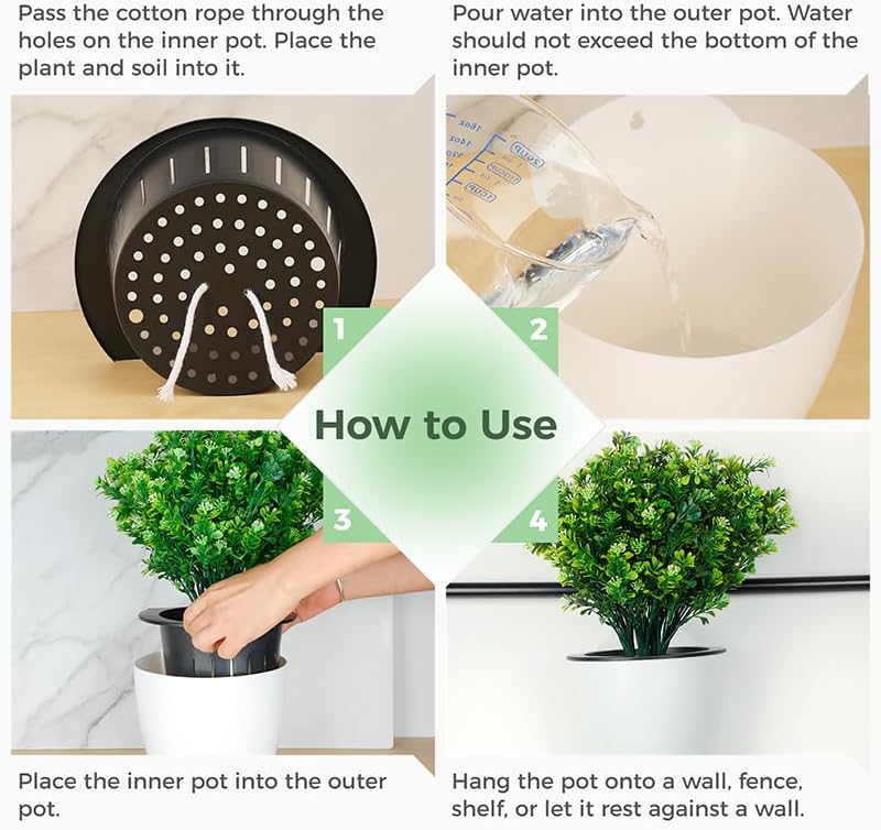 3 Pcs Hanging Flower Pot Resin with Hooks, Self Watering Balcony Planter, for Railings, Fences or Walls, Resin and Stainless Steel, for Succulents, Hydroponics and More - Image 2