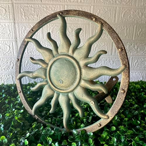 Zeckos Garden Hose Holder Sun 11.5 Inch Cast Iron Verdigris Bronze - Image 4