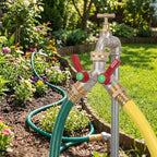 YARNOW 1 Set 2 Way Garden Hose Splitter with Double Shut-Off Valve - Heavy Duty Brass Y-Shaped Connector Tap Divider Adapter for Outdoor Sprinkler System - Image 4