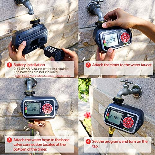 Eden 93411 1-Zone Digital Water Timer with LCD Display - Programmable Sprinkler System Manual Watering Rain Delay and Moisture Sensor Compatibility - Image 4