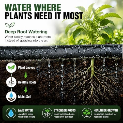 Flat Soaker Hose 15FT x 4 Pack, Soaker Hose Kit with 2 Splitters and 10 Staples, 1/2 in Drip Irrigation Hose, Linkable Garden Soaker Hose for Raised Beds, Vegetables (15ft 4-pack) - Image 2