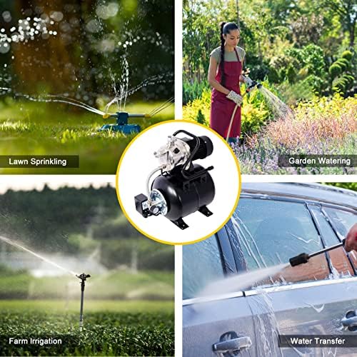 Shallow Well Pump 1.6 H P Water Pump with Pressure Tank 1000 GPH Irrigation Pump Stainless Steel Shallow Well Jet Pump 110V Water Pressure Booster Pump for Home (Black) - Image 5