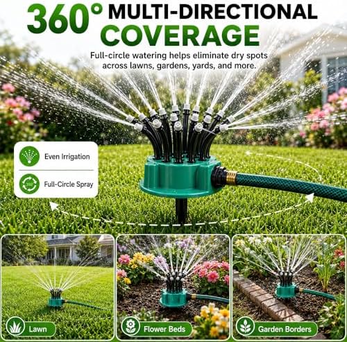 360° Multi-Directional Lawn Sprinkler for Yard & Garden, Precision Irrigation with Wide Coverage, Stable Rotating & Easy-Connect Automatic Watering System for Grass, Roof Cooling & Outdoor Fun (6pcs) - Image 2