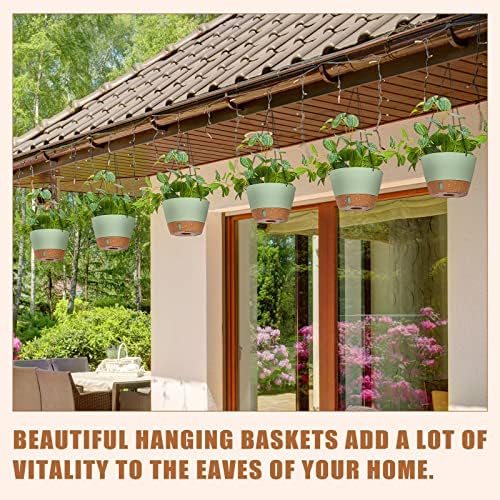 Amyhill 6 Pcs 8 Inch Hanging Planter for Indoor Plants Self Watering Hanging Pot Baskets with Drainage Hole Visible Water Level Tray with Hooks for Garden Outdoor(Green) - Image 5