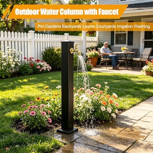 Outdoor Vertical Square Garden Water Column, Stainless Steel freestanding Hose Stand with Faucet, Yard Hydrant for Patio Lawn Irrigation Washing(60cm/23.6in) - Image 3